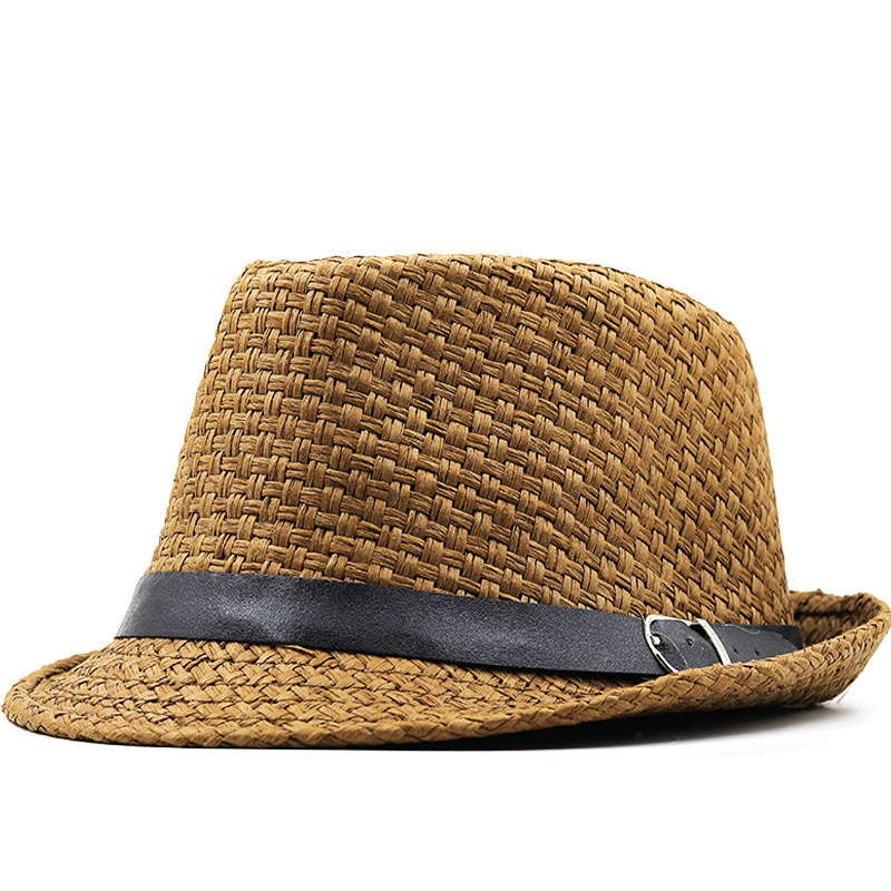 Машка темно кафеава сламена шапка Trilby за сонце